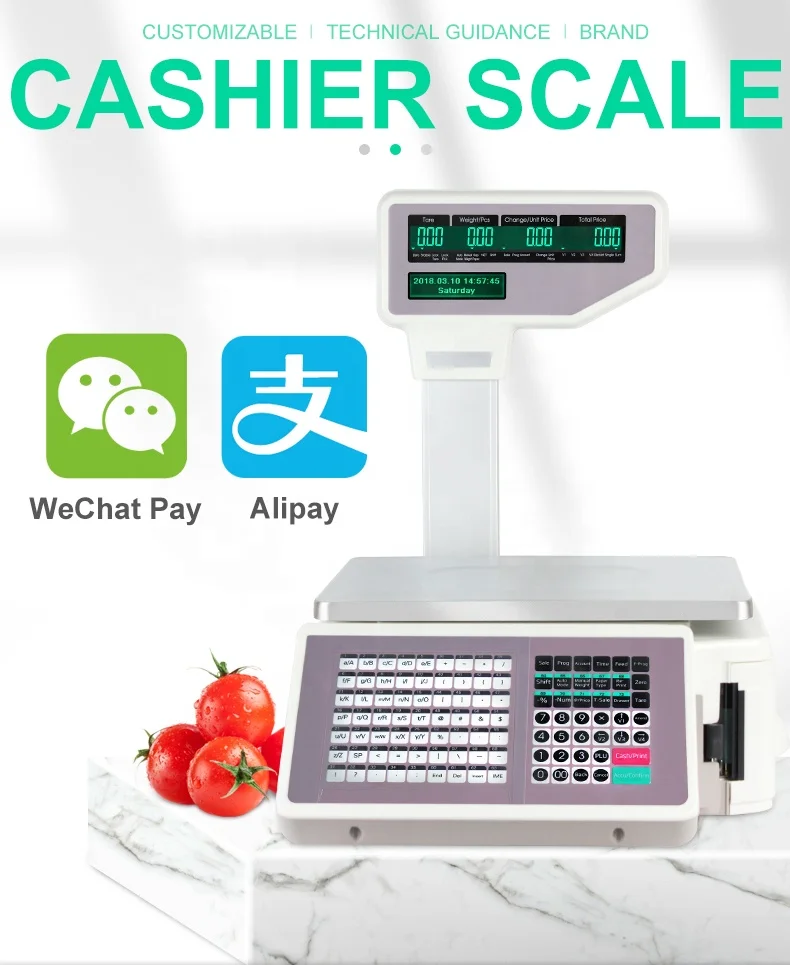 30kg Electronic Barcode Label Printing Scale Cash Register Weighing Scale With Thermal Printer