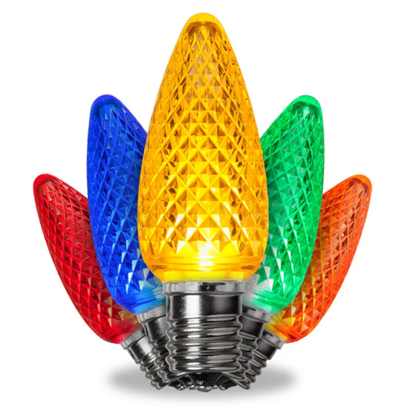 Confezione da 25 lampadine LED multicolore C9 di ricambio sfaccettate multicolore LED di Natale, 2 diodi SMD LED in ogni lampadina, adatto a presa E17 di grado commerciale per interni ed esterni