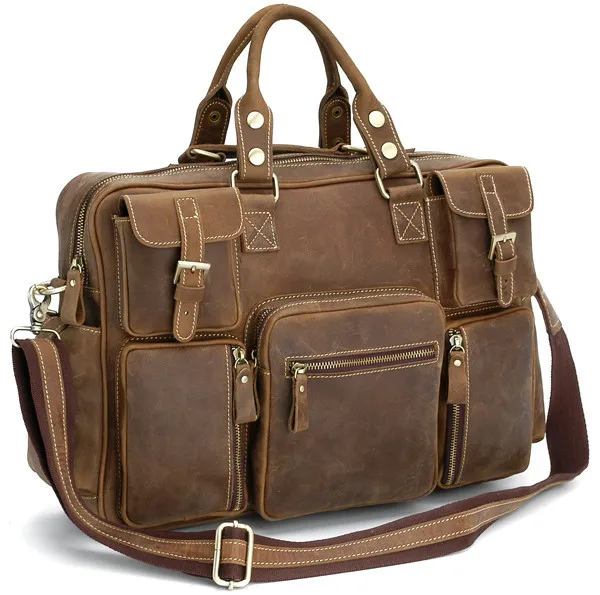 Free Shipping Vintage Style Mens genuine leather large