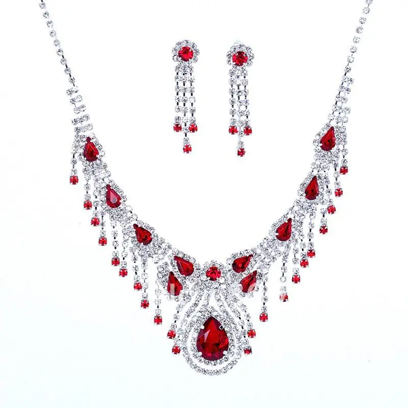 Fashion Imitated Red Diamond Bridal Jewelry Sets Tassel
