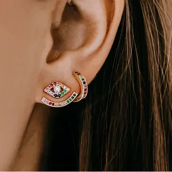 Rainbow cz earring fashion 2018 summer gift Eye stud jackets elegance women gift jewelry Gold plated latest design jewel