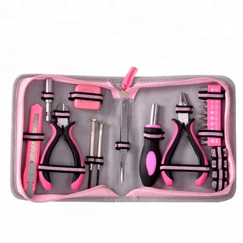 24 Pcs General Household Pink Ladies Repair Tool Set with Zippered Pink Canvas Case