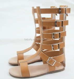 Hot Selling Multi Colors Knee Children Kid Girl High Flat Wholesale Girl Shoes Kids Gladiator Sandals