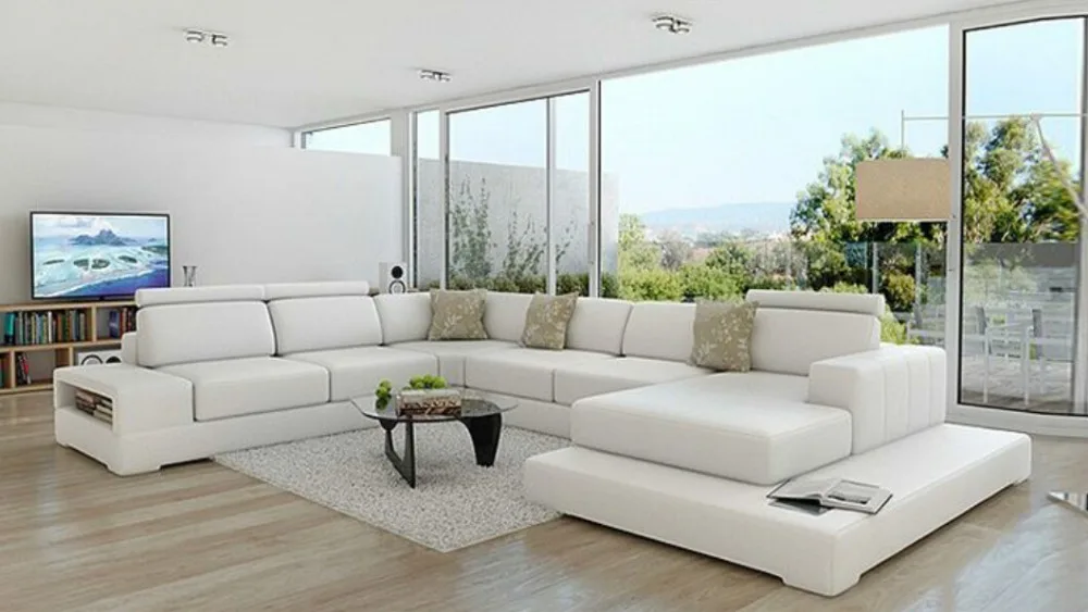 U shape living room leather couch-in Living Room Sofas
