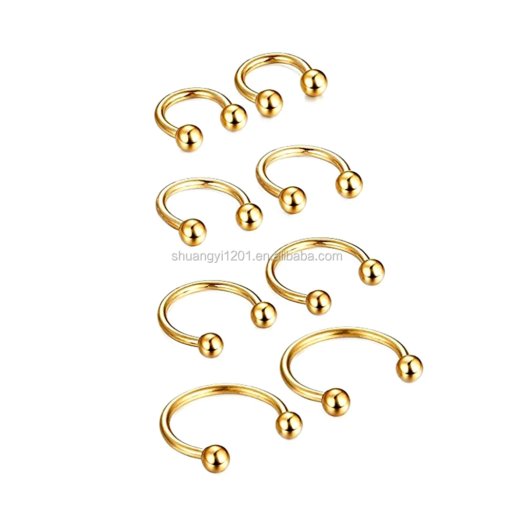 OUFER 20G Gouden Hoefijzer Neusringen Hoepel, Eén Piercing Bal Grabber Set, 316L Roestvrij Staal Draadloos Push-in Neus Hoepel Heldere CZ Helix Tragus Oorbel Lichaam Piercing Sieraden voor Vrouwen 7mm