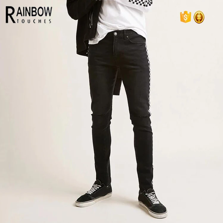 black jeans with checkered stripe