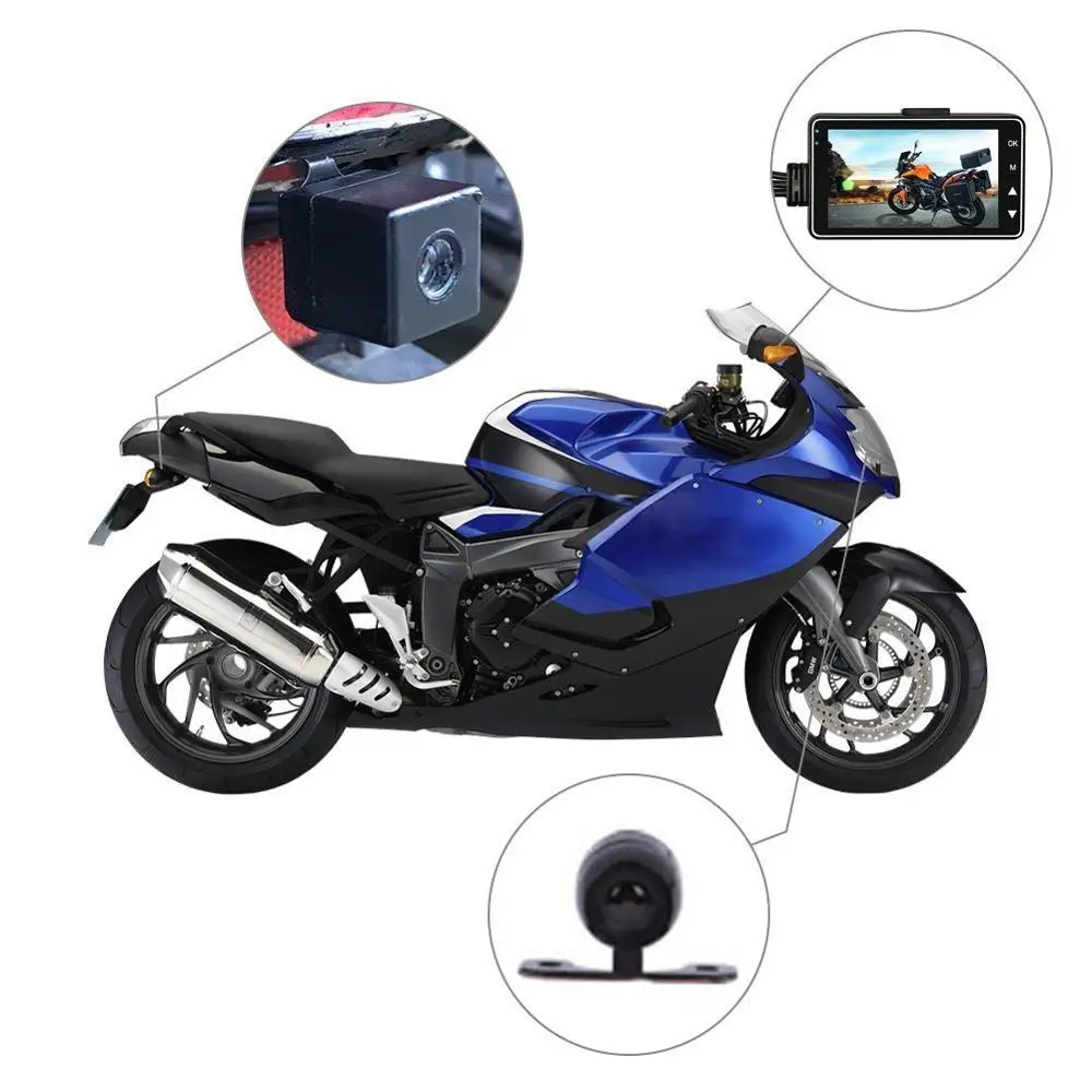 720P 3 Inch LCD Screen Dual Lens Motorcycle Camera Recorder