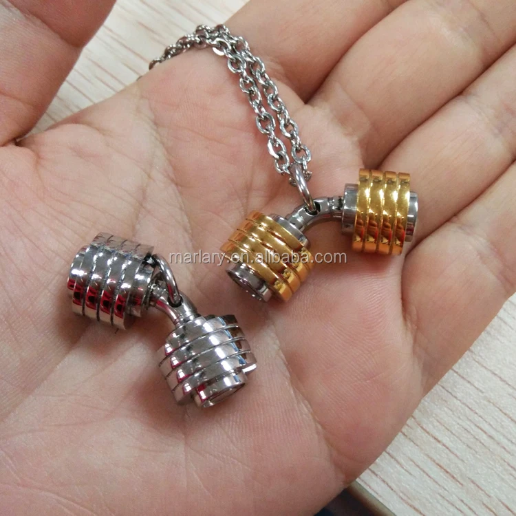 Men Fitness Jewelry Gym Necklace Bend Broken Dumbbell Pendant Show Your Strength and Motivation