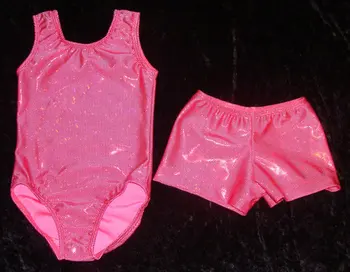 Gymnastics leotard and shorts Pink shattered glass SAVE