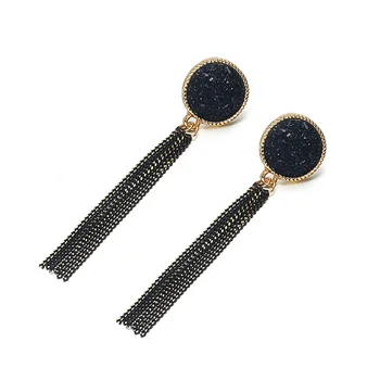 New Arrival Round Rhinestone Drop Earrings Jewelry Long Black Crystal Tassel Earrings for Women