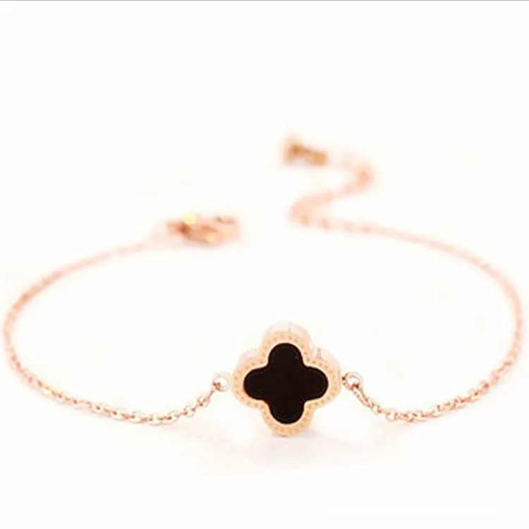 Buy Nia Creations rosegold plated stainless steel stylish four leaf clover  bracelet white black for girls and women at