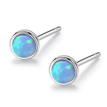 CZCITY Round Opal Stud Earrings 925 Sterling Silver 4MM Round Fire Opal Stud Earrings