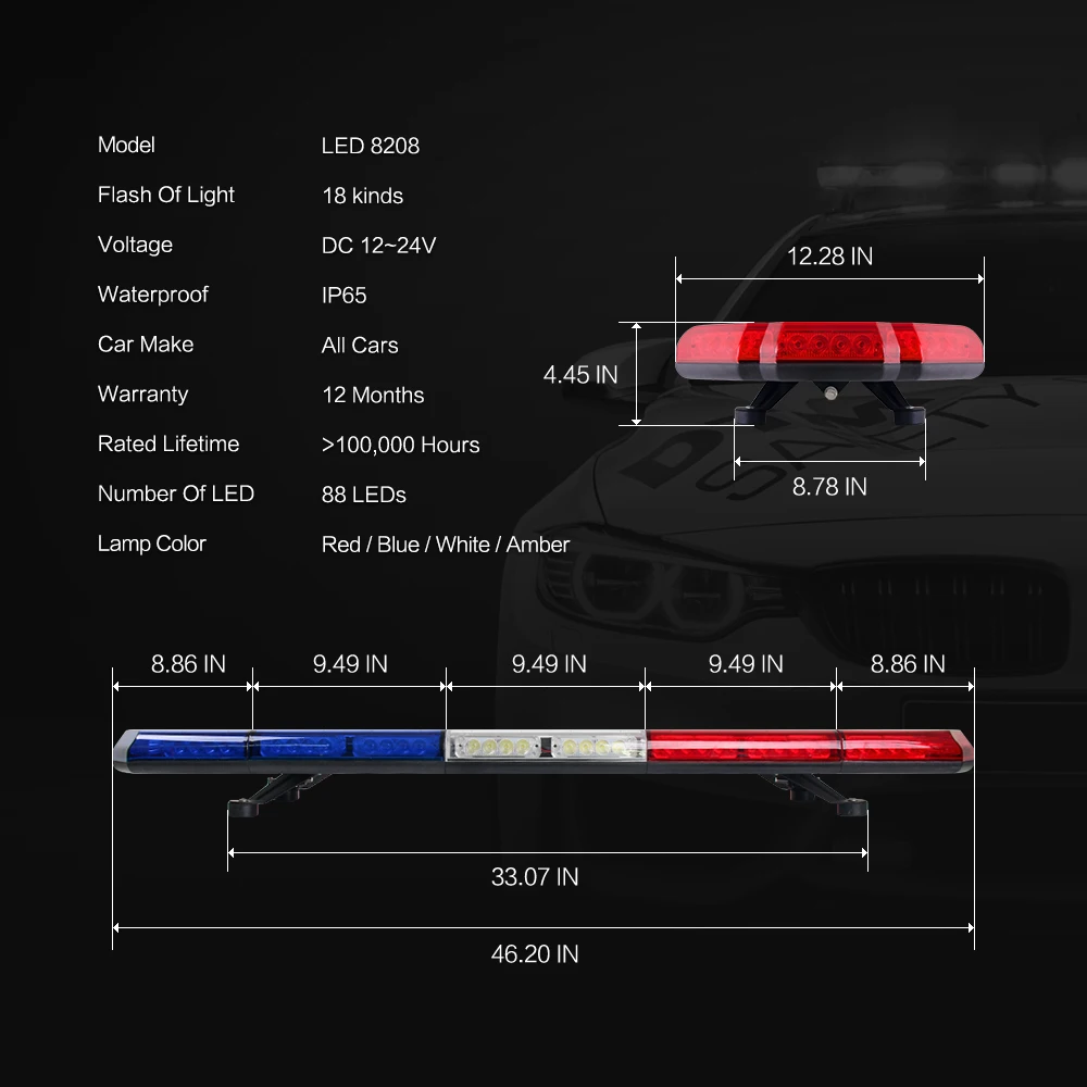 LED-8208 1,2 м Янтарный красный синий белый цвет светодиодный аварийный автомобильный сигнальный фонарь