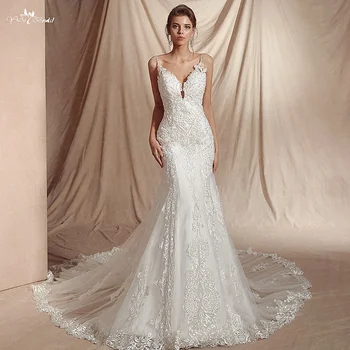 RSW1449 Long Train Lace Mermaid Wedding Dress Bridal Gowns