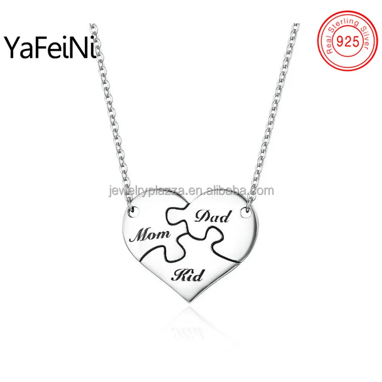 Hot Sale Family Heart Puzzle Engraved Name Pendant Necklace Pure Silver Family Mom Dad Kid Pendants Necklace Buy Meaning Eternal Love Couples Pendants Necklace Diamond Necklace Designs Bridal Sterling Silver Letter Initial Pendant Necklace