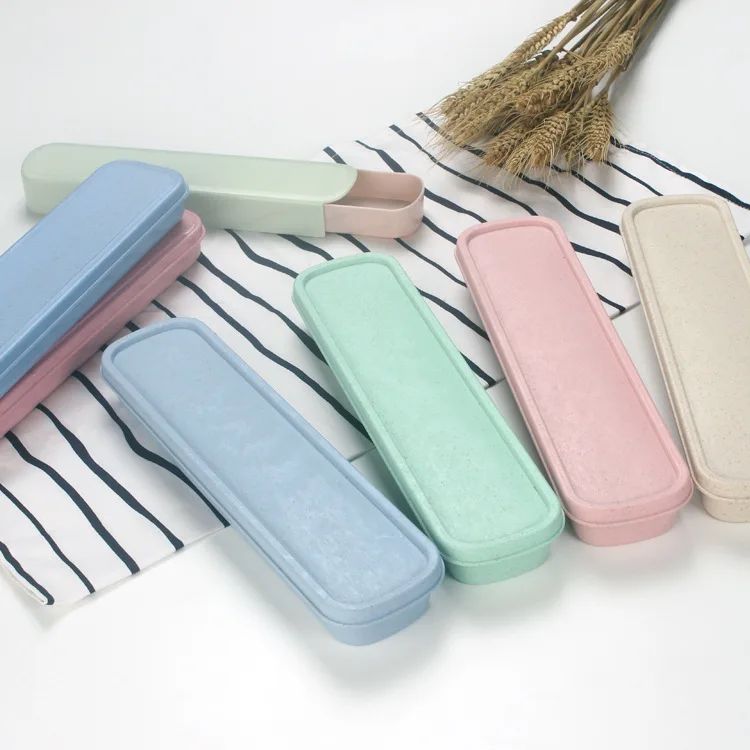 Экологичный многоразовый контейнер для хранения пшеничной соломы с прозрачной крышкой, дорожный подарок, контейнер для столовых приборов/соломинок/палочек для еды