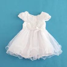 Baby Girl Bows Dresses White Summer Organza Christening gown Girls’ Dress Vestidos Infantis 5 Layered Party Dress Girls Clothing