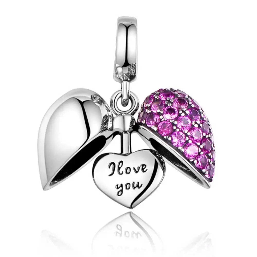 925 Sterling Silver Heart to Heart Charm Bead Fits European Charm Bracelet Pendant