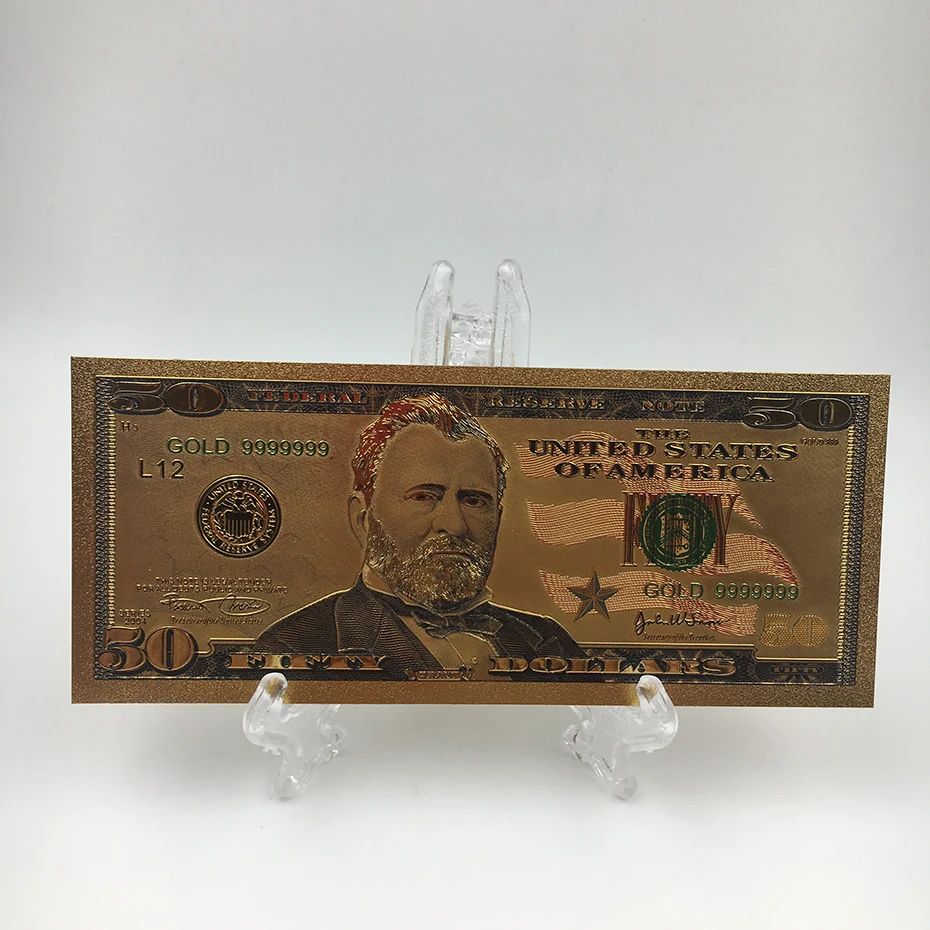 켈린 공급 기념품 선물 화폐 50달러 24k 금도금 지폐