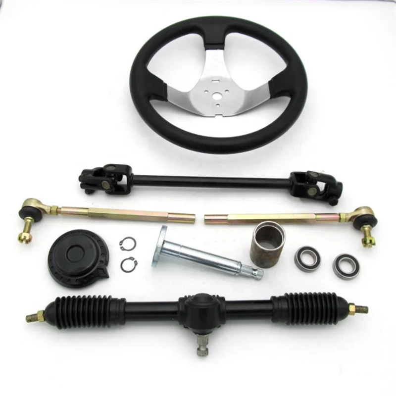 110cc Go Cart Steering Wheel Assembly Set Adjustable Shaft Tie Rod Rack & Shaft 