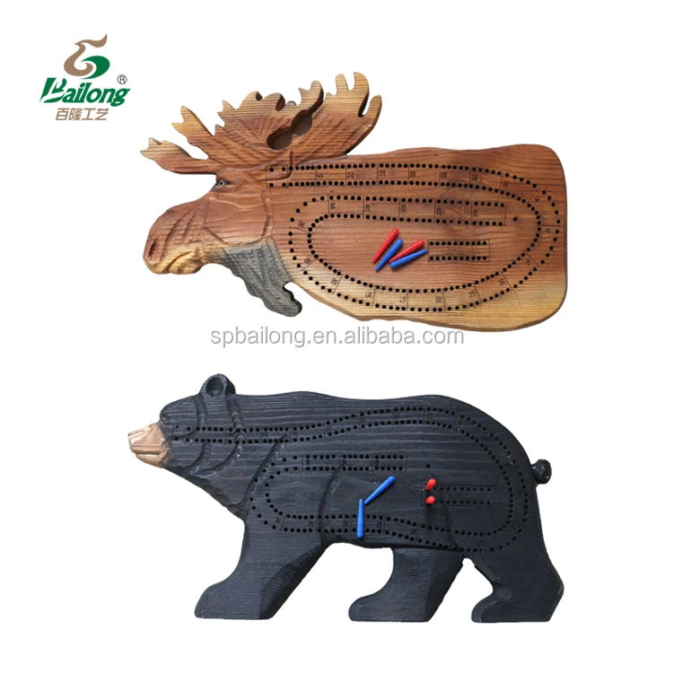 Direct factory solid pine wood animal shape wood crafts cribbage board game