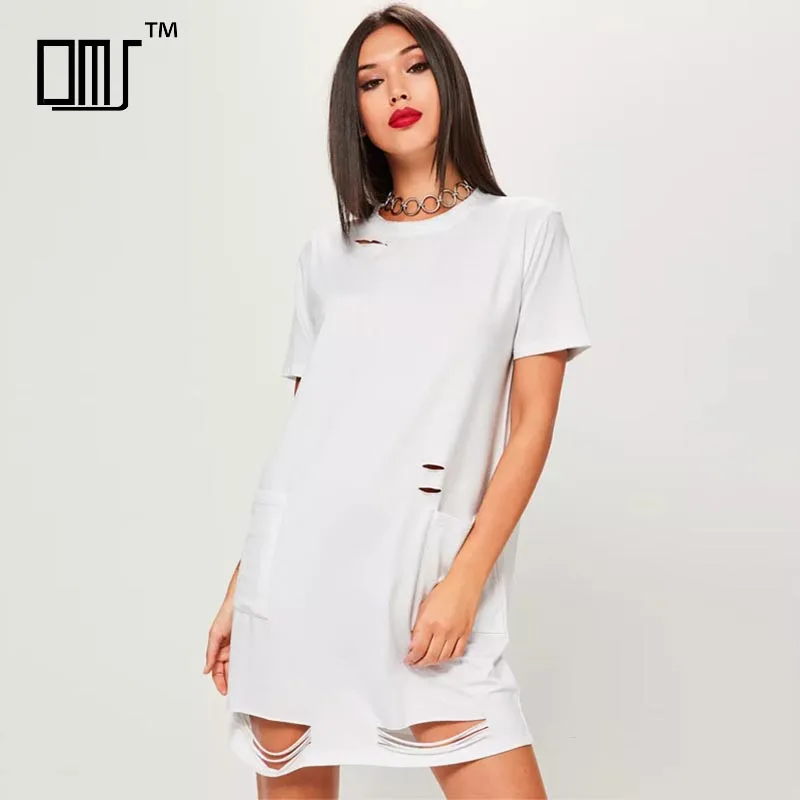 distressed white t shirt dress