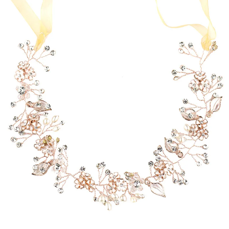 HSS6115 розовые золотые цветочные аксессуары для волос для женщин на свадьбу оптом Кристальные свадебные аксессуары для волос