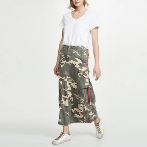 Hot Sale  Custom Style Camouflage Print Side Pockets Herringbone Tape  a Line Casual Skirt Ladies OEM ODM Comfort Street Casual