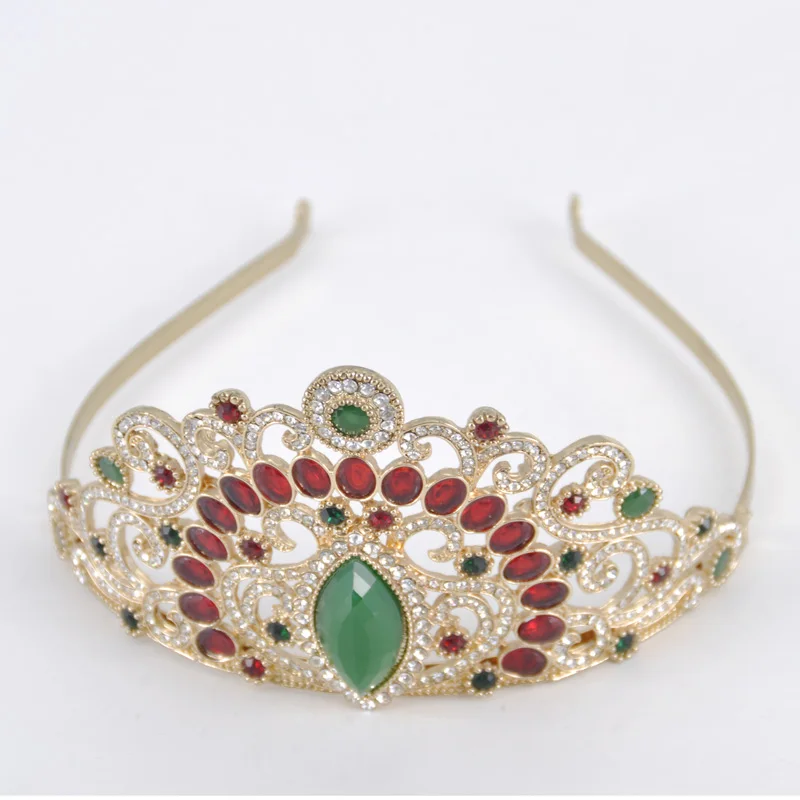 Винтажные золотые свадебные аксессуары для волос тиары с красочными камнями девочек короны украшения