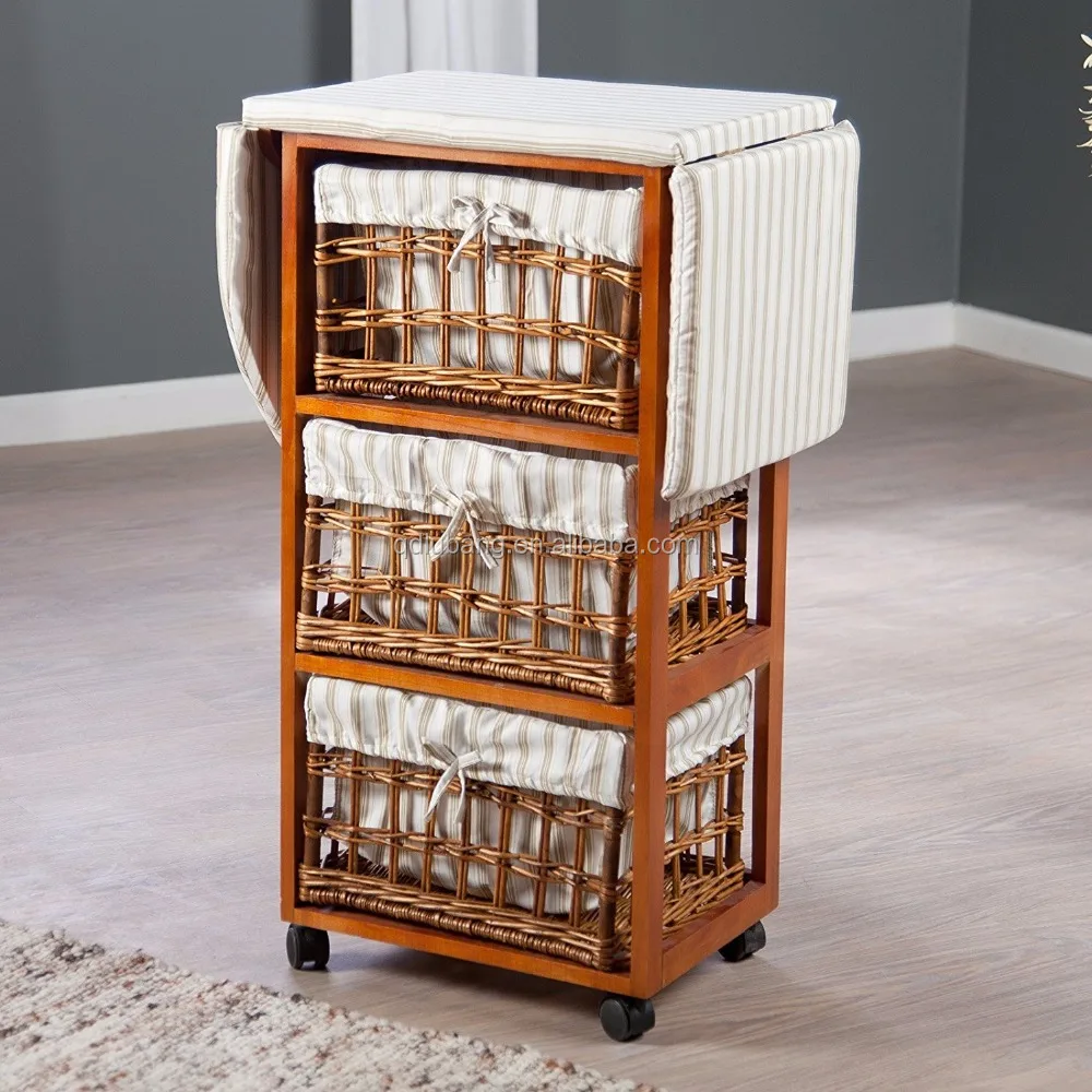 Widely Used Customize High Quality  Light Walnut Brown Mobile Wooden Folding Ironing Board