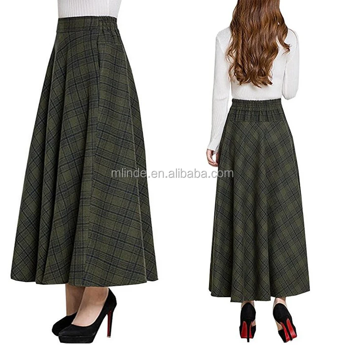 Para mujeres lana mezcla color mezclado Swing Falda Maxi vestido largo cálido estilo Retro informal U47