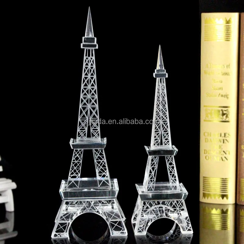 Wholesale Crystal Crafts Building Model Clear K9 Crystal Glass Eiffel Tower Souvenir Gift