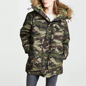 New Arrival Winter Down Cotton Camouflage Hooded Oversized Jacket Puffer Long  Coat Women Custom Style