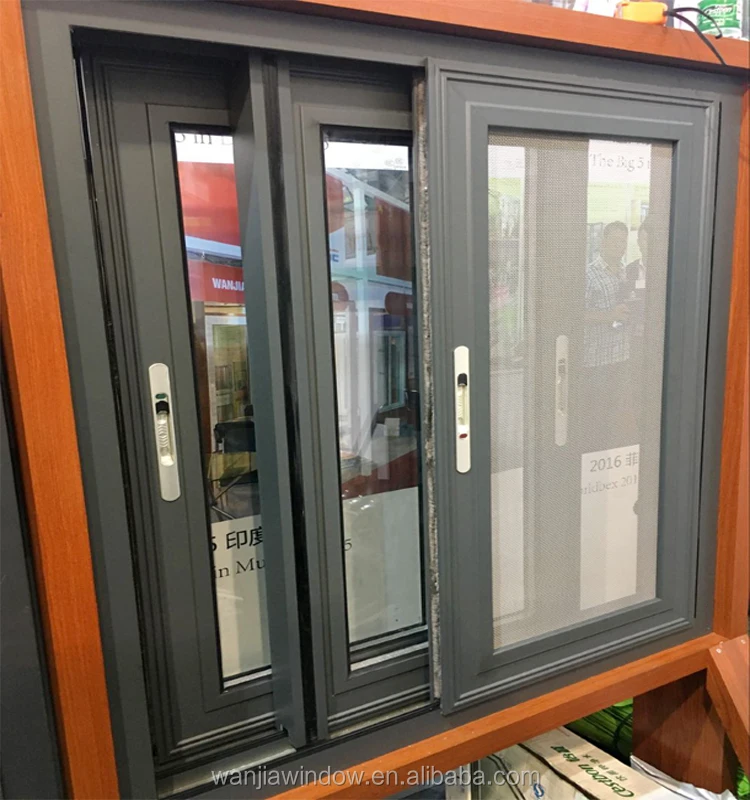 WANJIA Double Glazed Aluminum Frame Sliding windows 3 Tracks Sliding Window