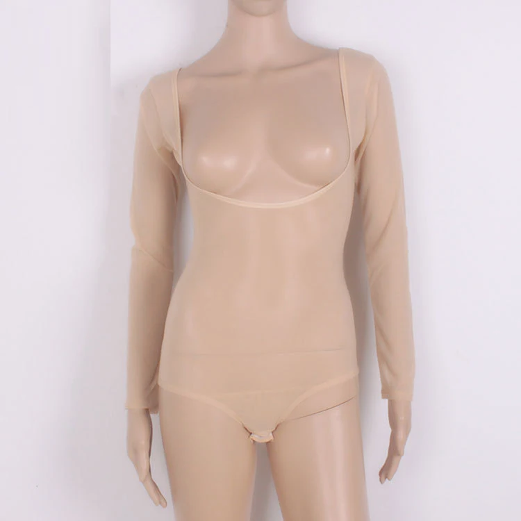 Sexy Transparent Mesh Jumpsuit Long Sleeve with Button Design Belly Dance Training Basic Blouses Top for Women