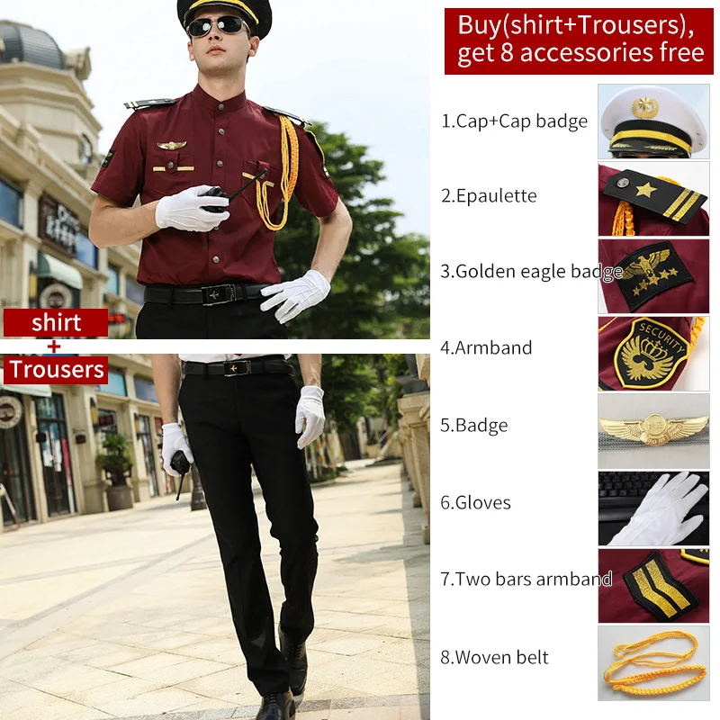 Summer Short Sleeve Security Guard Dress Uniform with Stand Collar