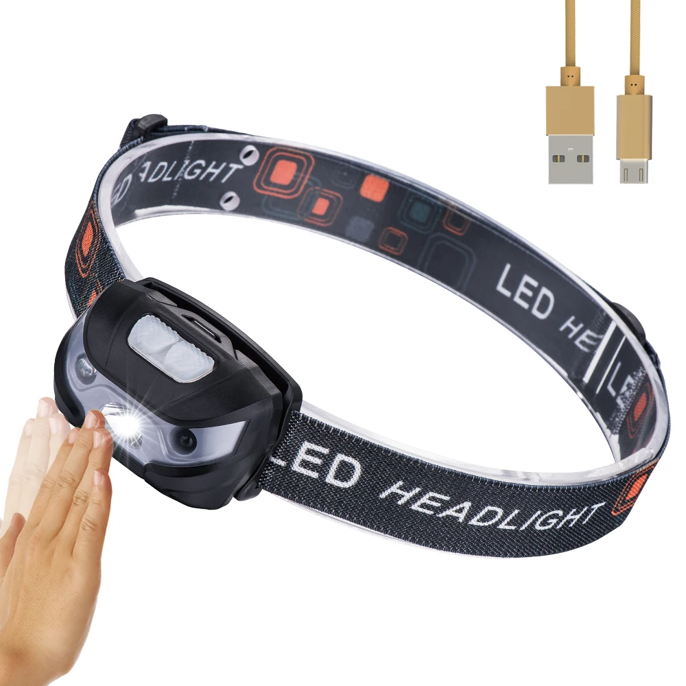 Trade assurance customized high power spot head torch waterproof USB rechargeable led headlamp with sensor