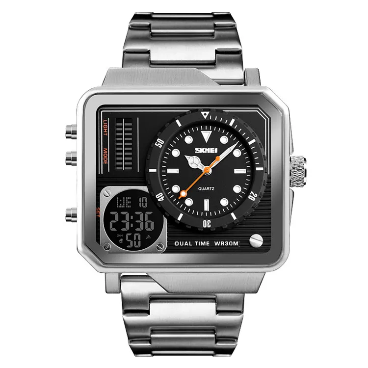 Multifunctional Rectangle case Big Dial Shockproof Wrist Watch for Men Sports Waterproof Digital Watch Skmei 1392