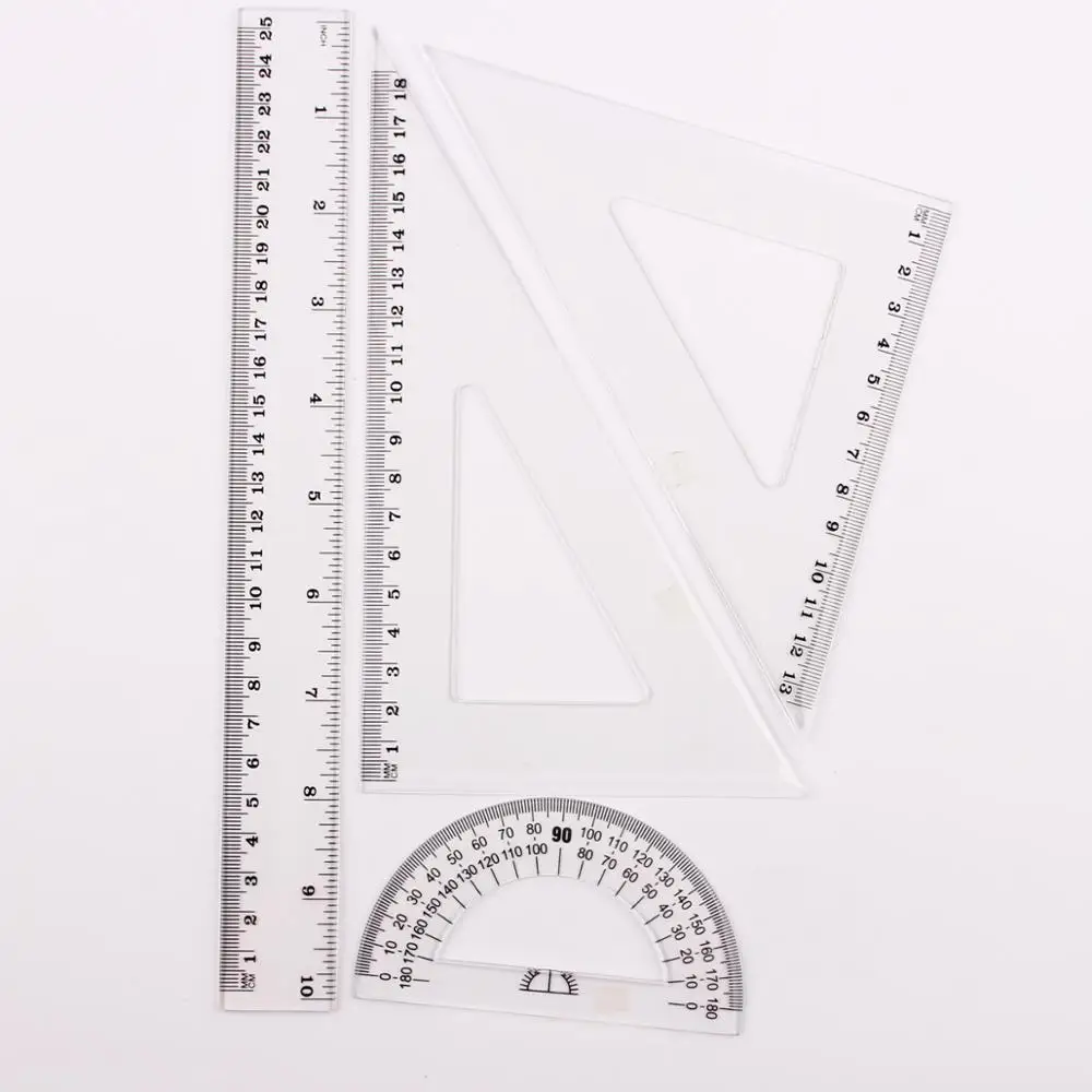 25cm Ruler Triangle 4pcs Geometric School Ruler Set