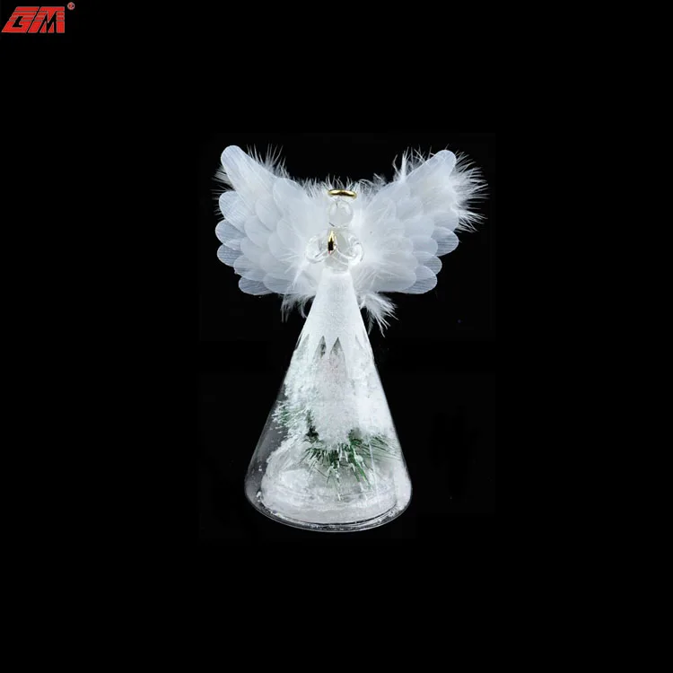 Handmade glass ornament led christmas angel with optical fiber wings manufacture