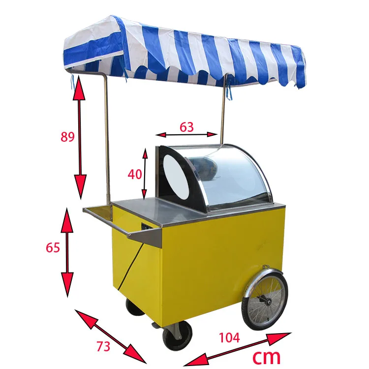 Kolice Street Italian Gelato Mobile Push Popsicle Showcase Freezers Bicycle Ice Cream Vending Cart for Sale