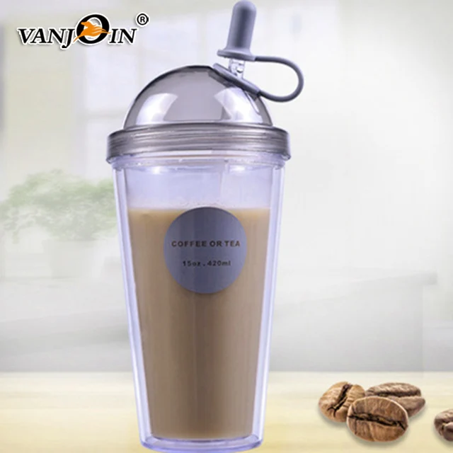 Новый дизайн высокая рекламная пластиковая соломенная чашка для сока с двойными