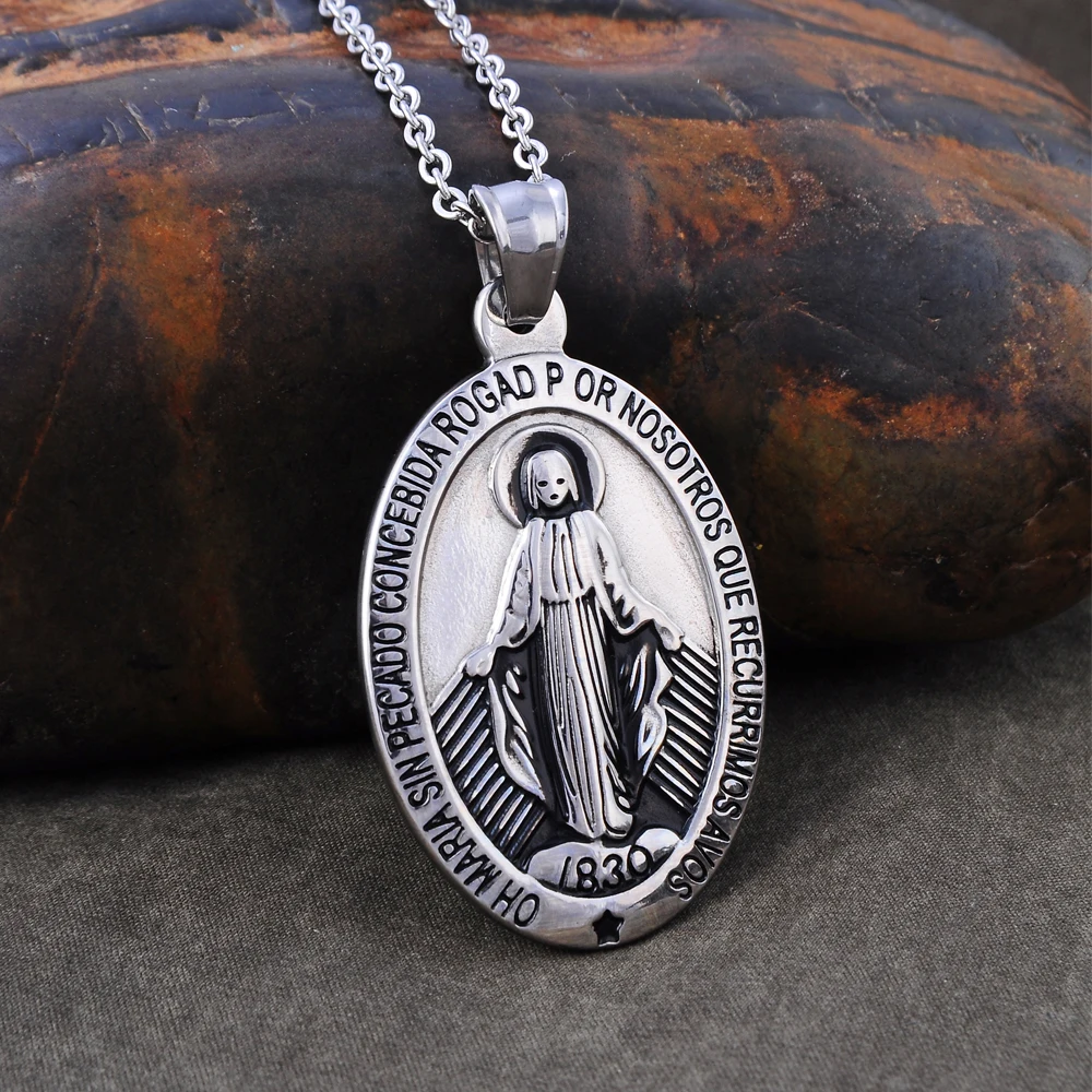 Catholic Religious Jewelry Plated Virgin Mary Pendant Gold Stainless Steel Charm Pendants