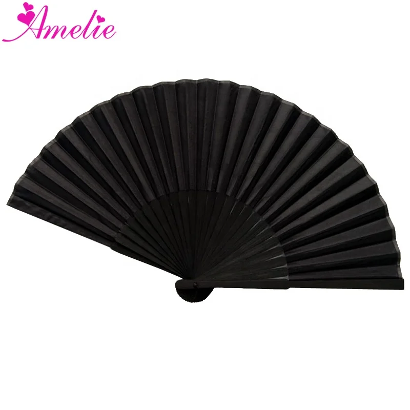 Church Gift 10 Black Dproptel Silk Hand Fan Pocket Silk Folded Fan Bamboo Hand Held Fan with Organza Gift Bag for Wedding Decoration,Party Favors 