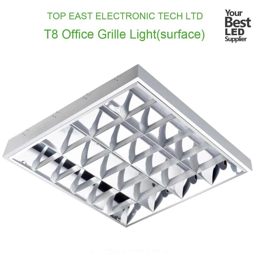 Surface-Mounted LED Lighting Fixture with Fluorescent Grid Light Sheet Steel Housing for Office Use