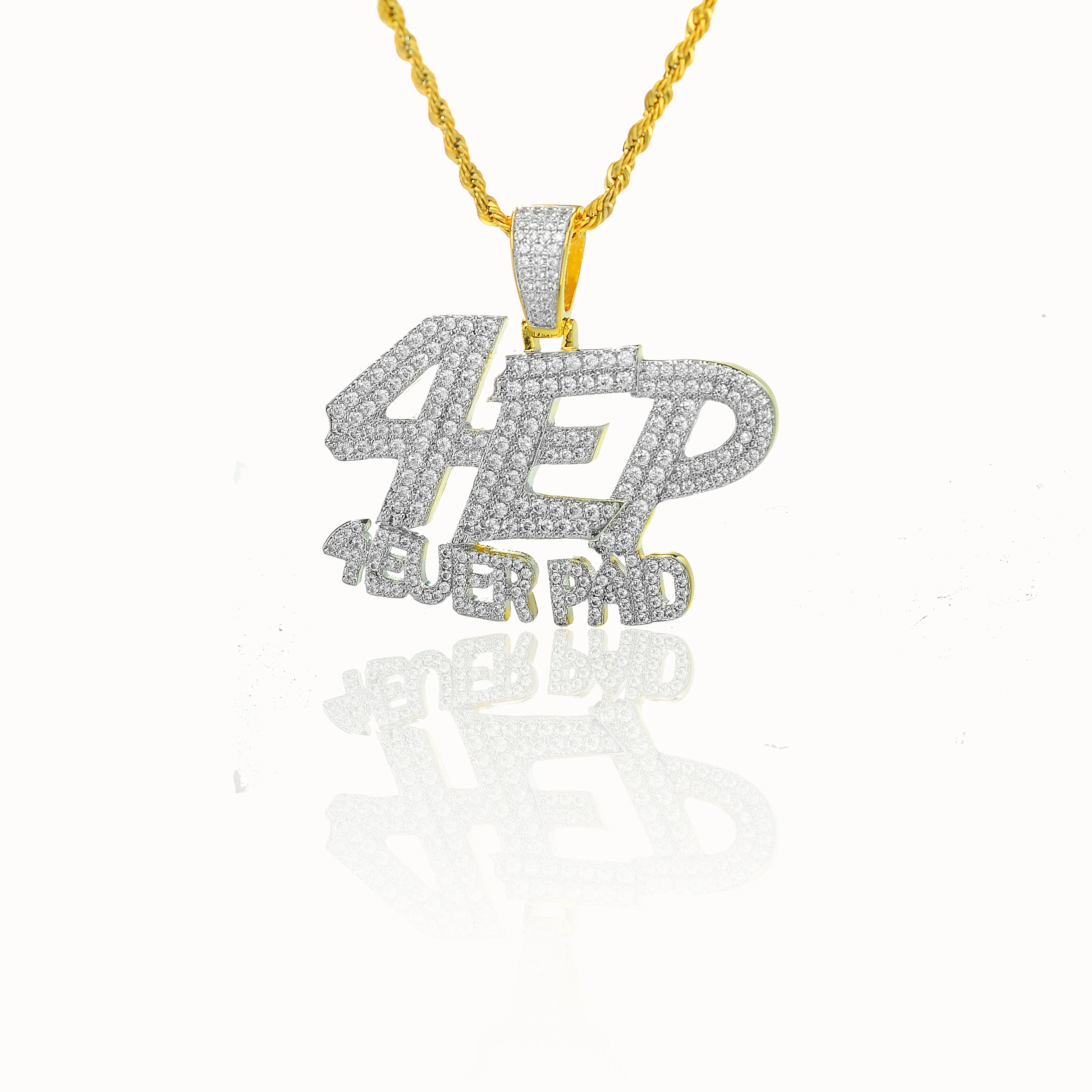 Rectangle Cz Letter 4 Ever Paid Micro Pave Cz Bling Hip Hop Men Boy Choker Jewelry Pendant Necklace