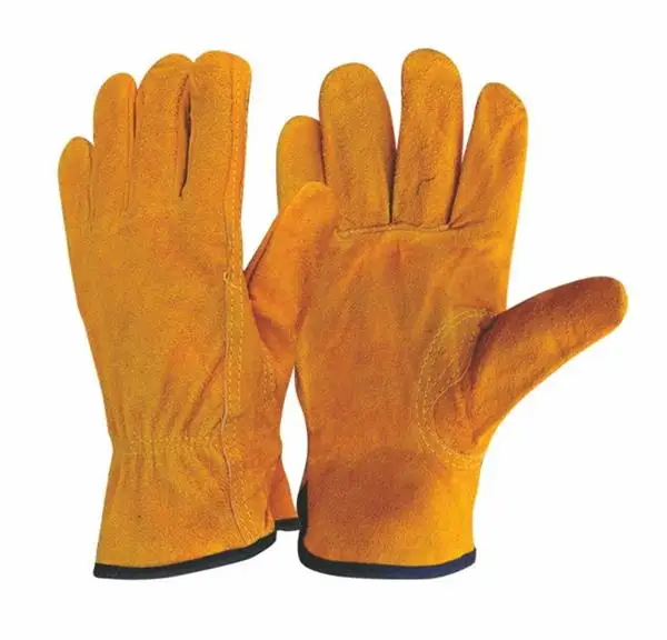 Yellow pig split leather driver style work gloves for