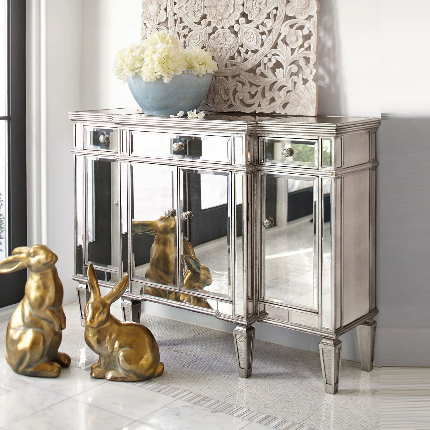 Mirrored Living Room Furniture Hayworth Mirrored Silver Console Chest Buffet Table Buy Buffet Table Product On Alibabacom