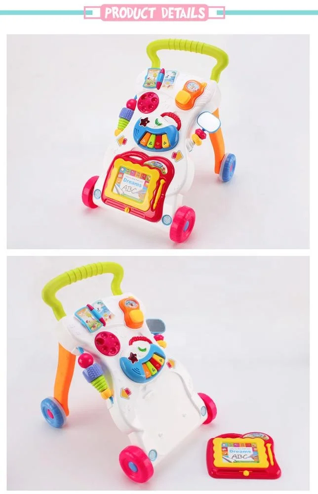 Образовательные сидеть-to-стенд для первого шага обучения толкать ходунки игрушка с музыкой