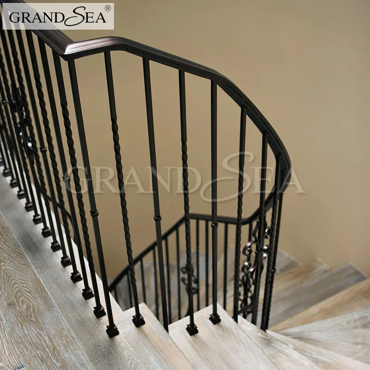 New Design Black Color  Metal Curved Stair Railing Kits  Price for Interior